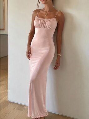 Ultra Flirt Blush Pink Maxi Slip Dress with Spaghetti Straps